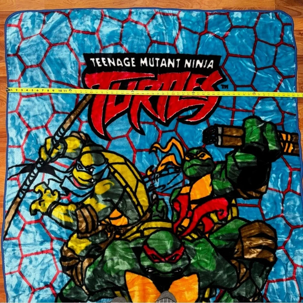 Rare TMNT Blanket Soft All Over Print Double Sided 85” x 56” Large 3 Turtles!